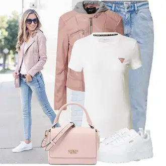 Kombinacije za jesen S oblinama sa Bijela/Crvena/Krem Majica I Top Veći Broj/Bluza Veći Broj Guess "Moderan look za slobodno vrijeme"