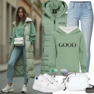 Outfit sa Svjetlozelena/Zeleno/Tirkizna/Svjetloplava Lagani Prsluk/Vanjski Prsluk/Reverzibilni Prsluk/Putni Prsluk/Kratki Prsluk/Izolacijski Prsluk/Pufnasti Prsluk/Prošiveni Prsluk/Donji Prsluk Hugo "Slobodno vrijeme Outfit"