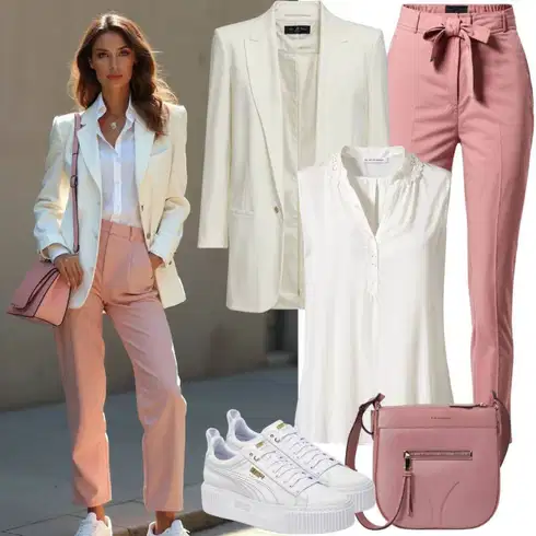 Kombinirajte Krem/Bijela/Ljubičasta Odijelo Pamučni Sakoi/Boyfriend Sako/Traper Sakoi/Oversize Sako Trendyol