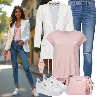 Outfit sa Krem/Bijela Kaput/Odijelo wallis "Stilski outfit za proljeće"