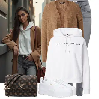 Outfity pro desetiletí Sportovní s Šedá/Bílá Teniska na platformě/Nízká Teniska Puma "Módní jarní outfit"Look: 90tá léta, Estetika, Bad Taste, Extravagantní, Hip Hop, Skater, Sportovní, Unisex