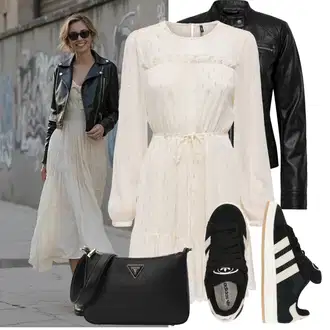 Outfity pro baculky Kancelář s Černá/Červená Motorkářské Bund/Kožené Bund/Motorkářská bunda/Bunda z Umělé Kůže Only "Módní jarní outfit"Look: Metal, Kancelář, Rock 'n' Roll, Techno