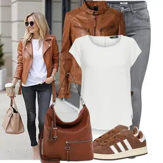 Kombinacije za jesen S oblinama sa Smeđa/Narandžasta Kaput Maze, Siva/Krem/Bijela Tunika/Bluza Veći Broj/Majica I Top Veći Broj Only "Lijepi proljetni outfit"
