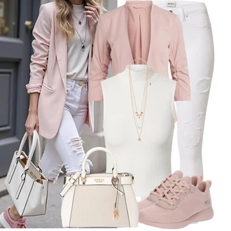 Outfit s Šedá/Krémová/Bílá Jeggings/Kalhoty s dírou Only "Cool každodenní outfit"