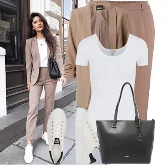 Outfit s Šedá/Hnědá/Béžová/Khaki/Fialová Plisovaná Kalhoty/7/8 Kalhoty/Kalhoty se Štěrbinou/Navlékací Kalhoty/Kalhoty s Vysokým Pasem/Business Kalhoty/Úzká Kalhoty/Boyfriend Kalhoty/Kalhoty s nášivkou uprostřed/Obleková Kalhoty/Mrkvová Kalhoty/Mušelínové Kalhoty Vila "Cool každodenní outfit"