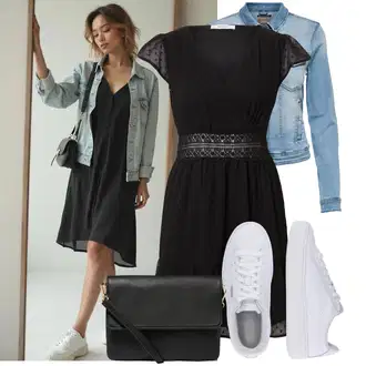 Outfit s Černá Občanské šaty/Rock'n rollové šaty/Letní Šaty/Šaty s Kapsou/Šaty s Páskem/Pouzdrové Šaty/Ležérní Šaty/Žerzejové Šaty/Bavlněné Šaty/Francouzské šaty About You "Stylové kombinace pro volný čas"