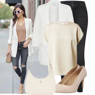 Outfit sa Krem/Bijela Kaput/Pletivo Veći Broj/Tunika Pieces "Jedinstveni outfit za slobodno vrijeme"