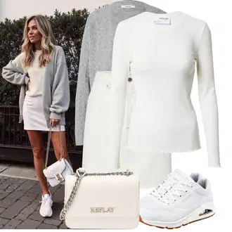 Outfit s Krémová/Modrá/Bílá Sport Běžecká bota/Bota na fitness/Tréninková bota/Gymnastická bota/Běžecká bota/Tenisová bota Skechers "Stylový outfit na jaro"