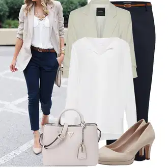 Dugački rukavi Outfit sa Siva/Bijela/Krem/Kaki/Bež/Smeđa Bluza i Tunika/Bluza Veći Broj Vila "Moderni outfit za proljeće"
