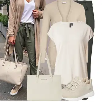 Outfit sa Tamnozelena/Kaki Skinny Hlače/Paperbag Hlača/Hlače s Prorezom/Jogger Hlača/Hlača sa Stremenom/Uske Hlača/Jeggings/Hlače Visokog Struka/Ležerna Hlača VERO MODA "Moderni outfit za proljeće"