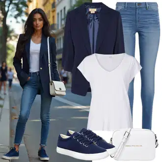 Léto Outfit s Modrá Kožené bundy/Džíny s Dírou/Kotníková Bota/Džíny s Rozparkem/Kožená bunda/Push up Džín Only "Stylový kancelářský vzhled"