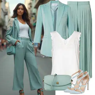 Outfit s Světle modrá/Modrá Široká Kalhoty/Palazzo Kalhoty/Culotte Kalhoty/Pumpová Kalhoty/Žerzejová Kalhoty/Kalhoty se Štěrbinou/Slinky Kalhoty/Plážová Kalhoty/Marlene Kalhoty Ichi "Stylový letní vzhled"
