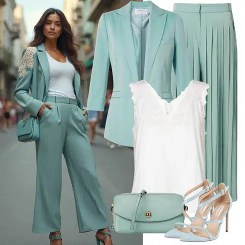 Kombinace Léto Světle modrá/Modrá Široká Kalhoty/Palazzo Kalhoty/Culotte Kalhoty/Pumpová Kalhoty/Žerzejová Kalhoty/Kalhoty se Štěrbinou/Slinky Kalhoty/Plážová Kalhoty/Marlene Kalhoty Ichi