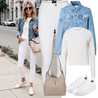 Klasična Koncert outfit mit Siva/Bela/Krem Termo Hlača/Jeggings/Pajkice z Visokim Pasom/Treggings/Pajkice z Razporkom/Skinny Hlače VERO MODA "Udoben videz za pomlad"Look: Stil, Klasična, Kul, Disko, Stari denar, Zunaj, Brez šivov, Preproste, Športno, Bar, Odra, Koncert, Koče, Šola, 18. rojstni dan