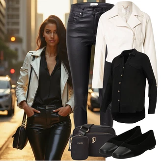 Outfit sa Bijela/Crna/Smeđa Hlača Velika Veličina/Tajice Velika Veličina B.young "Outfit za proljeće"