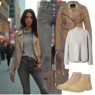 outfit mit Khaki/Siva/Rjava/Bež Plašč/Jakna Oakwood "Udoben videz za pomlad"