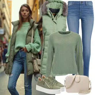 Outfit s Zelená/Tmavě zelená/Světle zelená Basic Svetr/Kašmírový Svetr/Svetr z Jemné Pleteniny/Mohair Pullover/Jednoduchý Svetr/Vlněný Svetr VERO MODA "Volnočasový outfit"