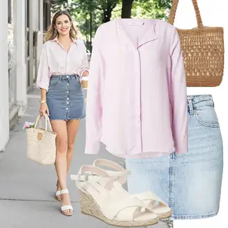 Kombinacije za bucmaste Od 50 godina sa Svjetloplava/Plava Nekategorizirano VERO MODA, Krem/Bež/Bijela Wedge Cipela/Ljetna Cipela/Espadrila sandala/Sandala s klinastom petom/Espadrila s klinastim petom/Sandala od pluta na klin About You "Outfit za svaki dan"