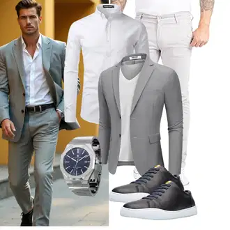 Outfit mit Grau/Weiß BusinessHemd/Business Hemd PARKLEES "Business Outfit"