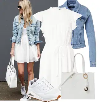 Outfit sa Plava/Bijela/Krem Tenisica Za Trčanje/gimnastička papuča/Tenisica za tenis/Tenisica za fitness/cipela za trčanje/Obuća za trening Skechers "Moderan outfit za slobodno vrijeme"