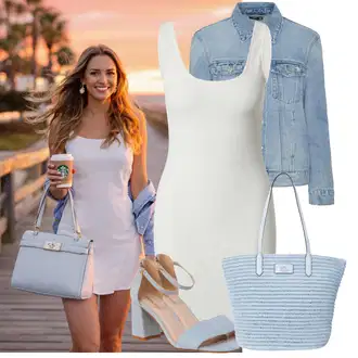 s gumbom Outfit sa Svjetloplava/Plava Kratka Traper Jakna VERO MODA "Odličan look za slobodno vrijeme"