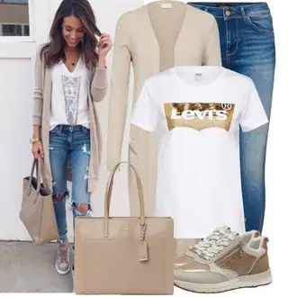 Outfit s Béžová/Hnědá/Khaki Pletenina veľkej veľkosti Vila "Módní zimní outfit"