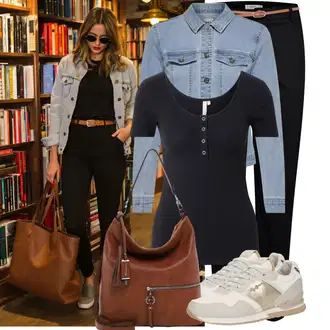 s gumbom Outfit sa Plava/Svjetloplava Kaput/Bluza Veći Broj Only, Crna/Plava/Tamnoplava Majica I Top Veći Broj/Bluza Veći Broj Pieces "Odličan look za slobodno vrijeme"