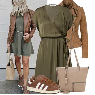 Outfit s Tmavě zelená Šaty s Páskem/Ležérní Šaty/Občanské šaty/Šaty na safari/Zavinovací Šaty/Tunikové šaty About You "Módní zimní outfit"
