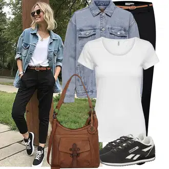 Outfit s Černá Chinos/Bengaline Kalhoty/Obleková Kalhoty/Úzká Kalhoty/Navlékací Kalhoty/Business Kalhoty B.young "Módní zimní outfit"