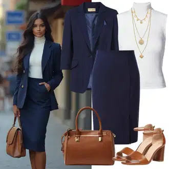 Outfit s Tmavě modrá/Modrá Tužková sukně/Elastická Sukně/Sukně S Délkou Ke Kolenům/Sukně do Délky Lýtka/Moderní Sukně/Kancelářská Sukně Kaffe "Cool každodenní outfit"
