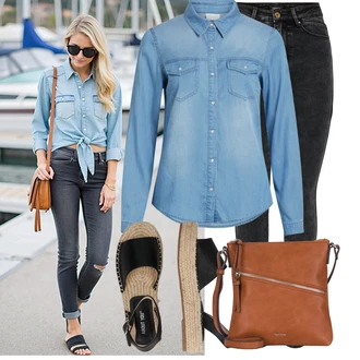 Outfit sa Smeđa/Crna/Bež Espadrila s Platformom/Espadrila sandala About You "Moderan outfit za slobodno vrijeme"