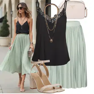 Ležerno, Šik Outfit sa Svjetlozelena/Zeleno Kratke hlače velike veličine/Haljina Veći Broj About You "Moderan outfit za slobodno vrijeme"Look: Lagano, Šik, Old Money, Poslovni, 20-ih godina, Chic, Elegantan, Prekrasan