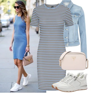 Comfort Outfit s Bílá/Šedá/Krémová Teniska Tenisky s Bočním Zipem/Kožené Tenisky Tamaris "Módní outfit pro volný čas"