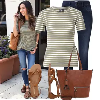 Outfit s Hnědá/Béžová Sandál S T Páskem/Vintage sandál/Páskový Sandál/Gladiátorská sandála/Římská sandála/Letní Bota About You "Outfity na každý den"