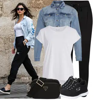 moderne Outfit sa Crvena/Smeđa/Zeleno/Ljubičasta/Narandžasta/Crna Mala Torbica/Pojasna torbica/Torba za nošenje/Torba za rame/Torbica/Torba preko ramena Guess "Odličan look za slobodno vrijeme"Look: Ekstravagantno, Premium, Retro, Vintage, Stil, moderne, cool, Metal