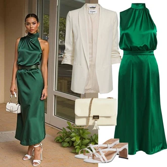 Outfit sa Crna/Bijela/Smeđa Sandala na Petu/Sandala s petom/Sandalice s blok petom/cipela s remenom About You "Elegantan izgled"