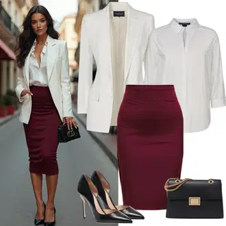 Outfit sa Krem/Bijela Kaput/Odijelo wallis "Elegantan izgled"