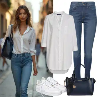 Outfit sa Siva/Bež/Bijela Obuća Niska Tenisica/Tenisica s platformom Puma "Elegantna odjeća"