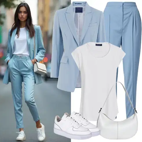 Kombinace Tmavě modrá/Modrá/Světle modrá/Šedá Oblek Boyfriend Sako/Kostkované Sako/Kordové Sako/Oversize Sako/Dámský Potištěný Sako/Tvídové Sako Trendyol