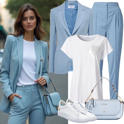 Kombinace Světle modrá/Modrá Oblek Bezrukávní Šaty about you x iconic by tatiana kucharova