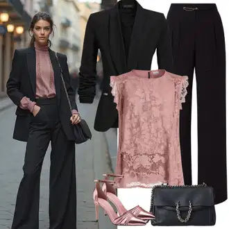 Outfit s Černá Chinos/Bengaline Kalhoty/Obleková Kalhoty/Úzká Kalhoty/Navlékací Kalhoty/Business Kalhoty B.young "Elegantní vzhled"