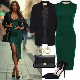 Dlouhý střih Outfit s Černá Oversize Sako/Dlouhý Sako/Boyfriend Sako Pieces, Černá/Bílá/Růžová Taška/Klasická Taška Přes Rameno/Malá Taška/Brašna/Sportovní Taška Přes Rameno About You "Elegantní vzhled"