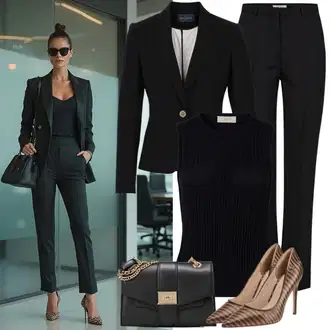 Outfit s Černá Chinos/Bengaline Kalhoty/Obleková Kalhoty/Úzká Kalhoty/Navlékací Kalhoty/Business Kalhoty B.young "Elegantní vzhled"