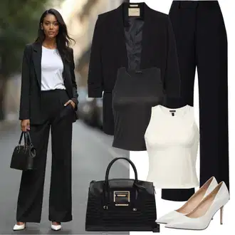 Outfit s Černá Chinos/Bengaline Kalhoty/Obleková Kalhoty/Úzká Kalhoty/Navlékací Kalhoty/Business Kalhoty B.young "Elegantní vzhled"