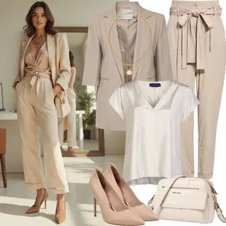 Outfit s Hnědá/Béžová/Khaki Kalhoty Manšestrové Lacláč/Paperbag Kalhoty/Kalhoty s Vysokým Pasem influencer "Elegantní vzhled"
