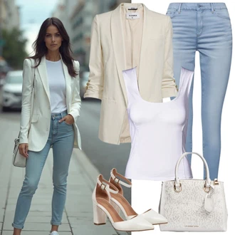 Outfit s Bílá/Krémová Elegantní Bota/Pantofel/Sandál Na Podpatku/Sandál s podpatkem/Bota Na Podpatku Kazar "Elegantní vzhled"