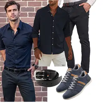 Outfit mit Schwarz/Grau/Dunkelblau/Khaki/Dunkelgrau Indicode "Freizeit Outfit"