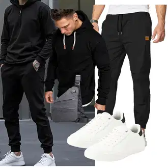 Outfit mit Schwarz/Orange JustSun, Schwarz Sport Sweatshirt/Unisex Hoodie/Hoodie/Strick Hoodie/Sport Hoodie/Ausgefallener Hoodie/Kapuzenpullover REPUBLIX "Freizeit Outfit"
