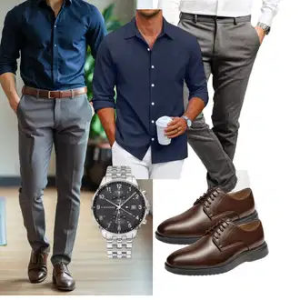 Outfit mit Grau/Khaki/DunkelGrau/HellGrau Performance Pants "Freizeit Outfit"