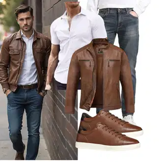 Outfit mit Braun/Dunkelbraun Bikerjacke/Motorradjacke/Leder Bomberjacke/Kunstlederjacke/Vintage Lederjacke/Lederjacke Amaci&Sons "Freizeit Outfit"